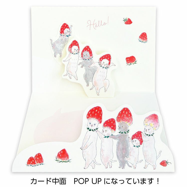 Birthday Card, Cat with Strawberry Hat - Scents of Japan