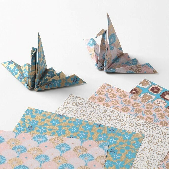 Origami, Yuzen Washi, Shades of Blue Flowers