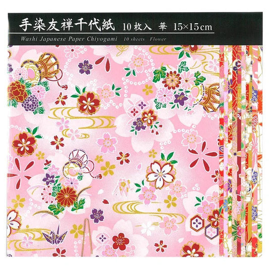 Origami, Hand-dyed Yuzen Chiyogami, (Flowers)