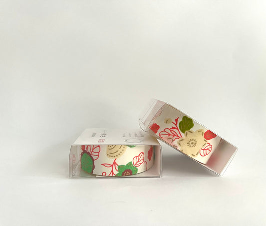Tape, Washi, Green, Cream & Orange Flowers