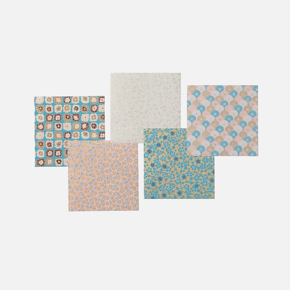 Origami, Yuzen Washi, Shades of Blue Flowers