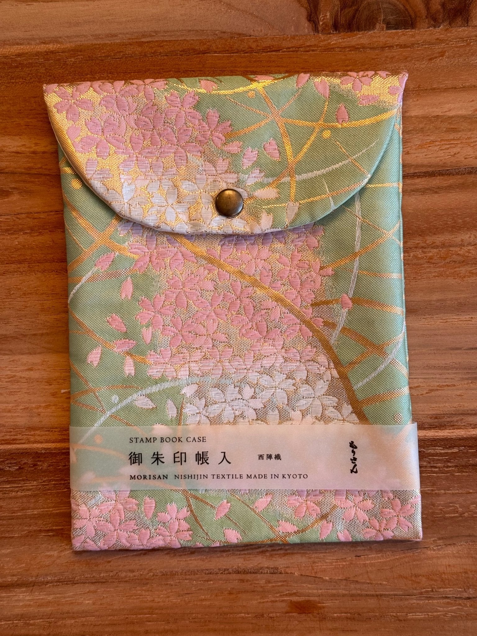 Goshuin - Chou Book & Bag Set, Green with Pink Flowers - Scents of Japan