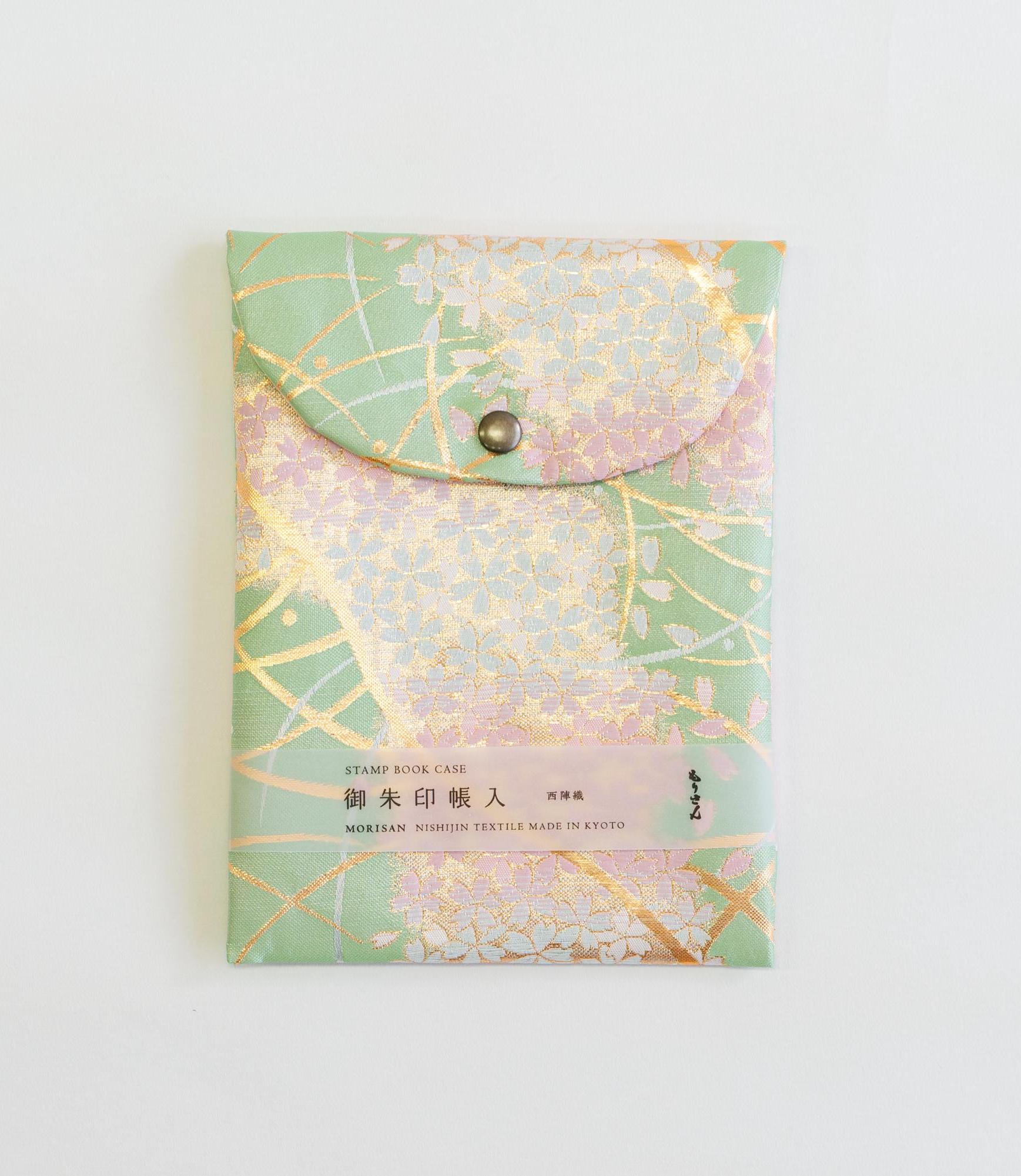 Goshuin-Chou Book & Bag Set , Fabric, Green with Pink Flowers
