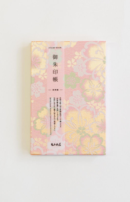 Goshuin-Chou Book & Bag Set , Fabric, Pale Pink/Gold Flowers