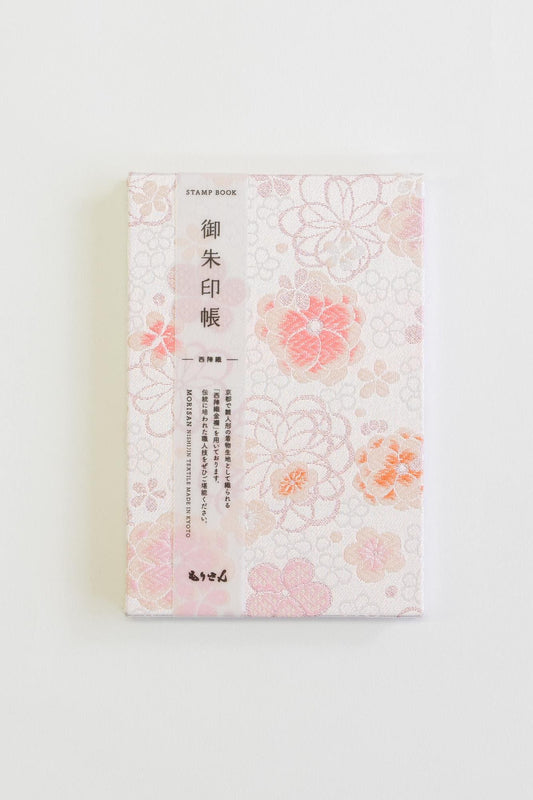 Goshuin-Chou Book & Bag Set , Fabric, White with Pale Pink Flowers