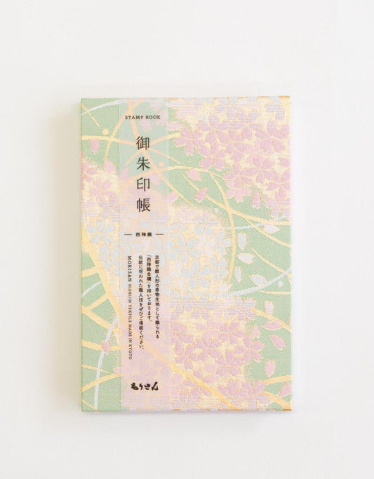 Goshuin-Chou Book & Bag Set , Fabric, Green with Pink Flowers