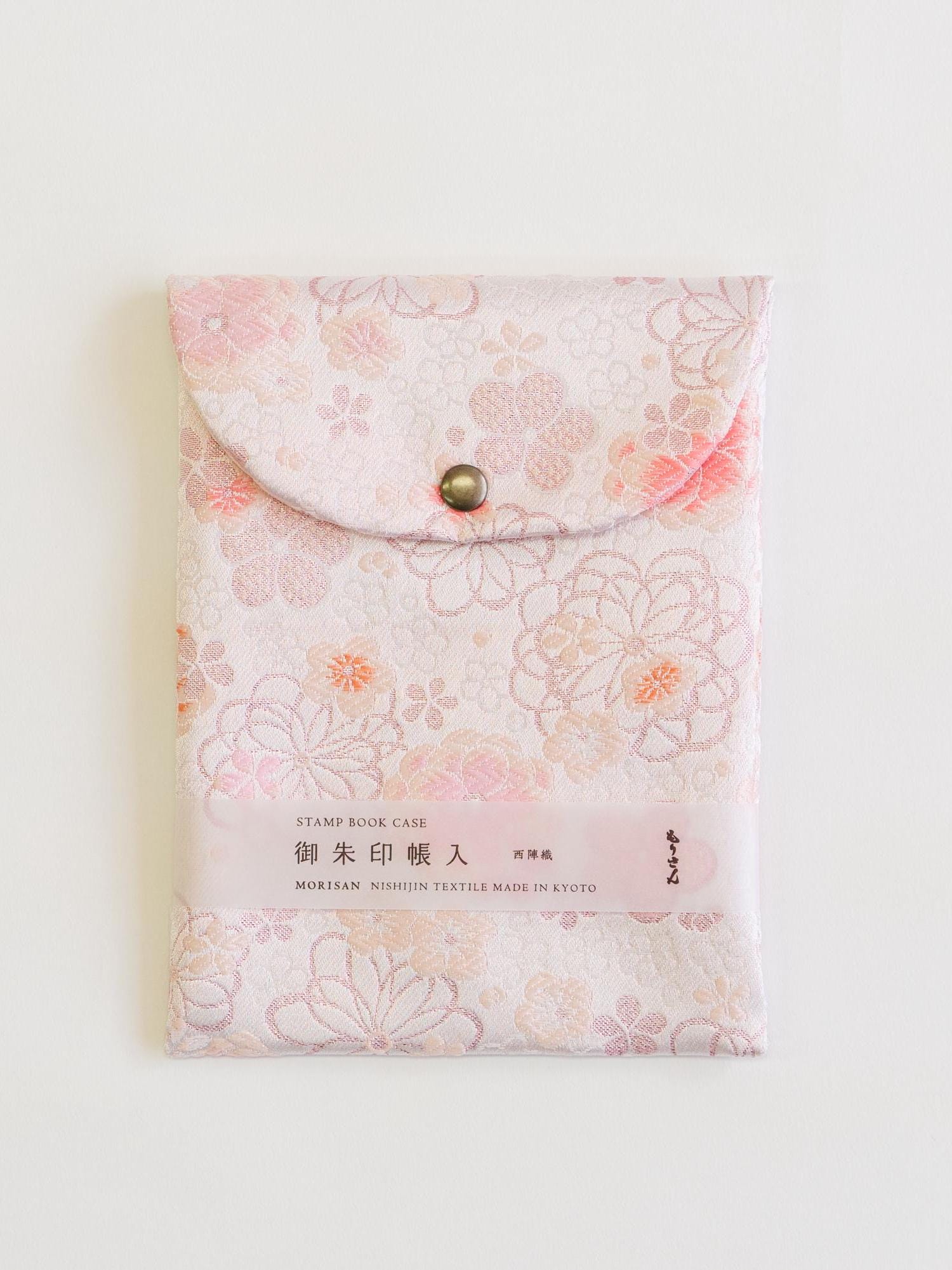 Goshuin-Chou Book & Bag Set , Fabric, White with Pale Pink Flowers
