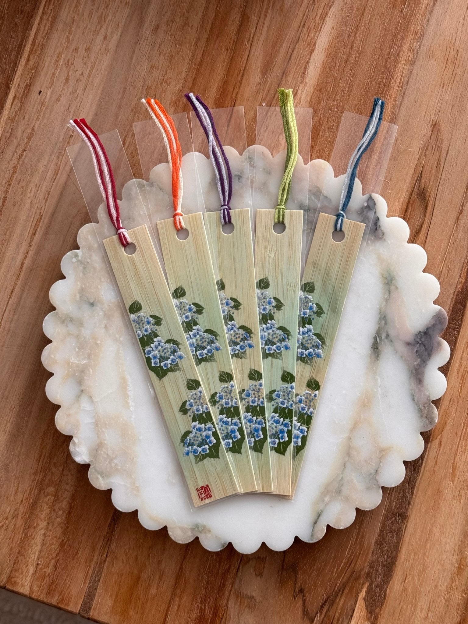 Japanese Bamboo Bookmark, Blue & White Hydrangeas - Scents of Japan