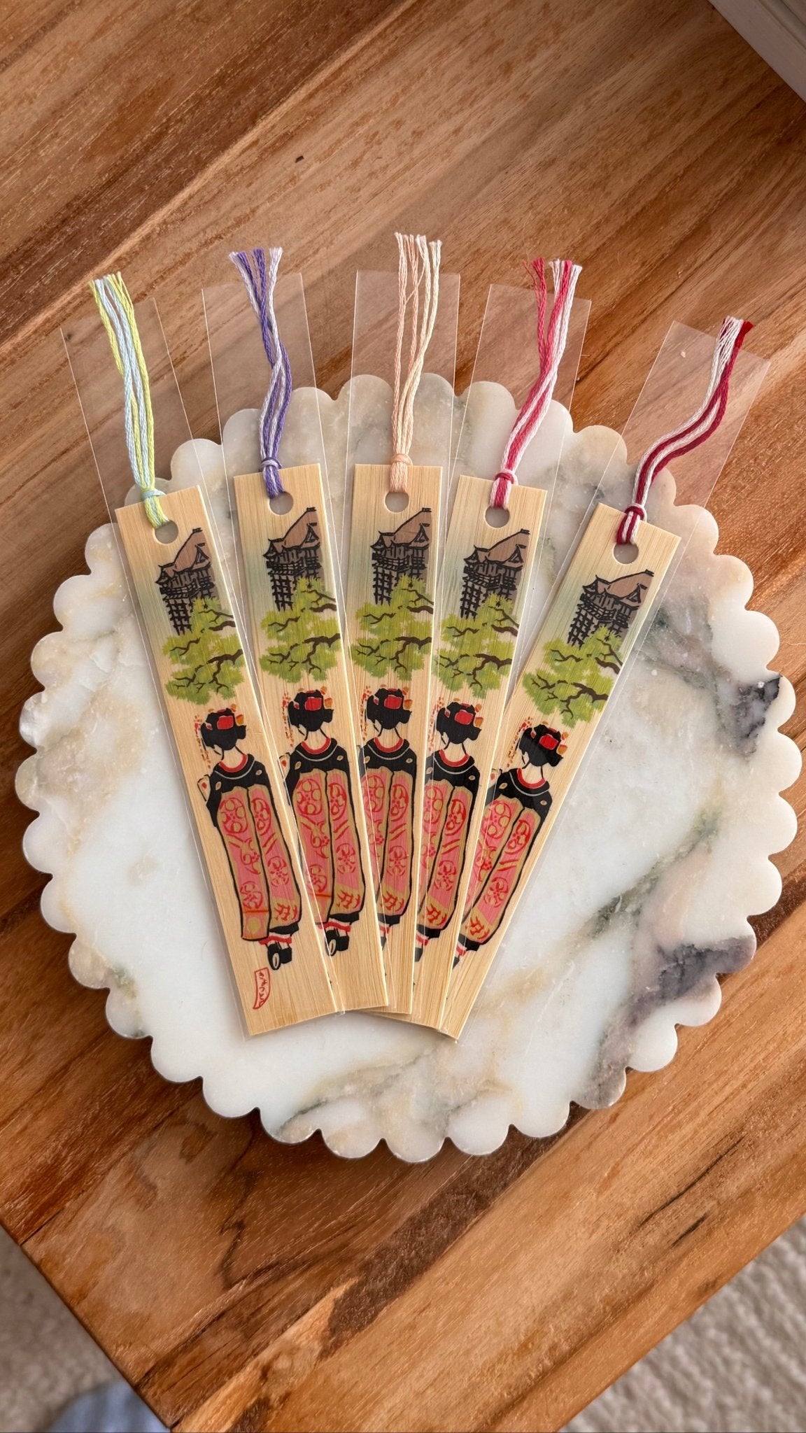 Japanese Bamboo Bookmark, Geisha & Temple with Trees - Scents of Japan