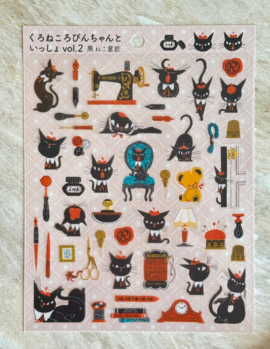 Japanese Black Cats & A Chair Stickers - Scents of Japan