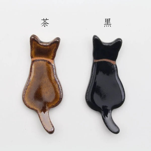 Japanese Ceramic Chopstick Holder, Black Cat - Scents of Japan