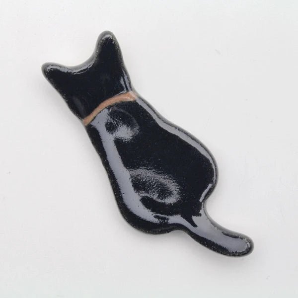 Japanese Ceramic Chopstick Holder, Black Cat - Scents of Japan