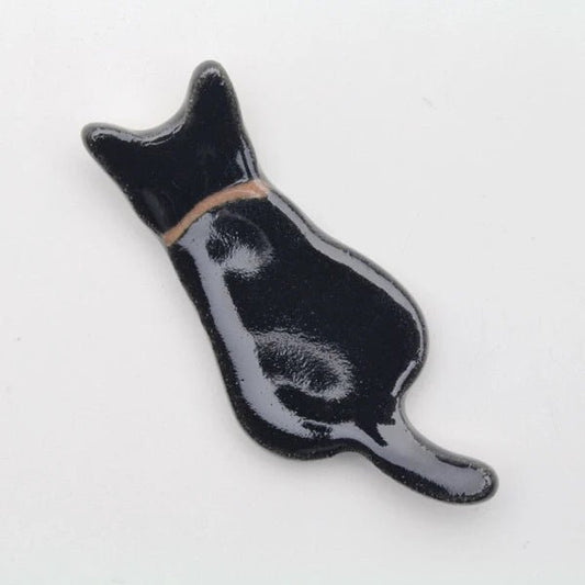 Japanese Ceramic Chopstick Holder, Black Cat - Scents of Japan