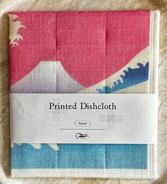 Japanese Dish Cloth, Mt Fuji & Waves, Pink - Scents of Japan
