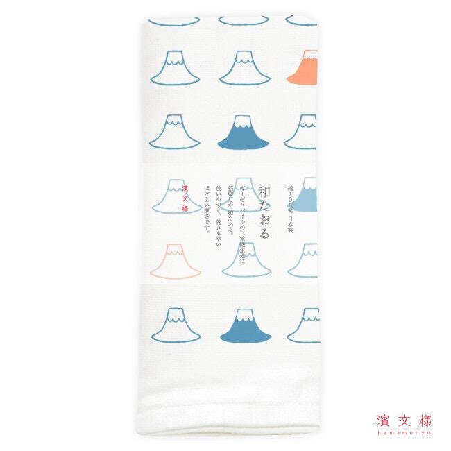 Japanese Hand Towel, Mt Fuji (Blue, White & Orange) - Scents of Japan