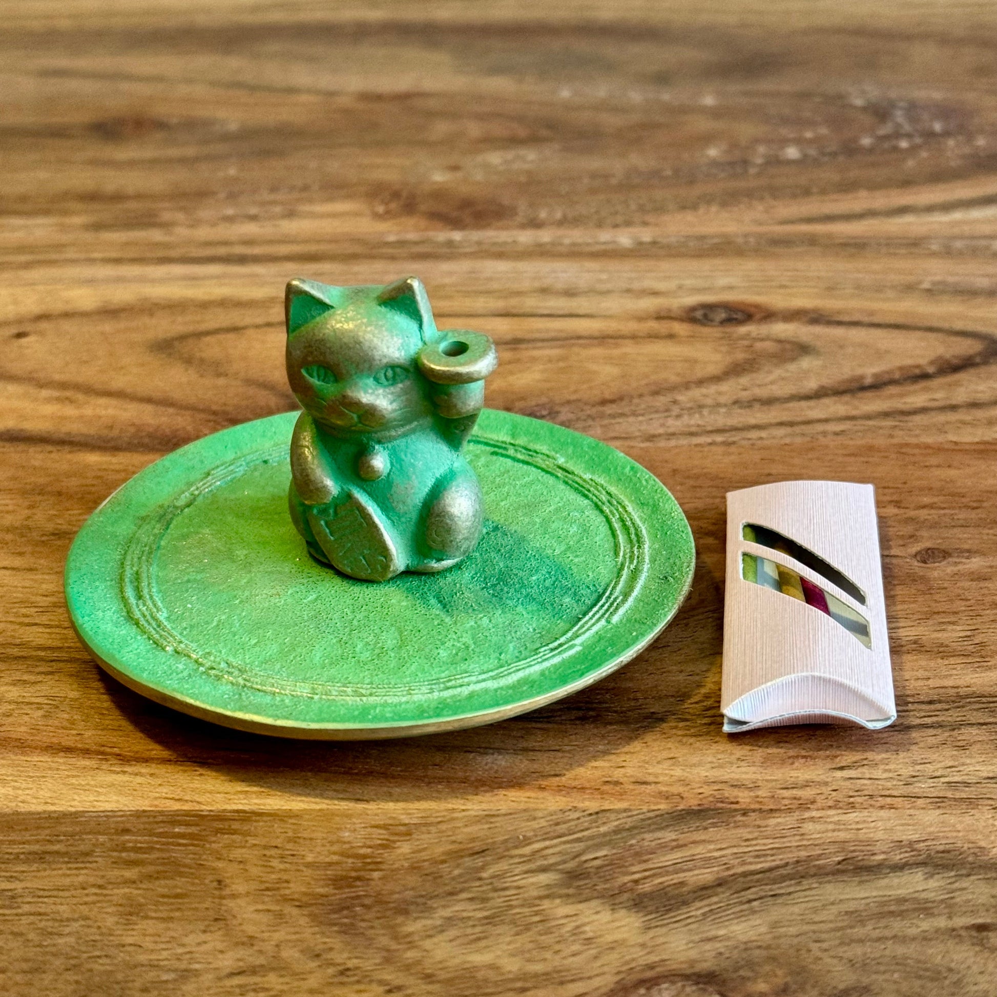 Incense Holder, Brass Lucky Cat - Scents of Japan
