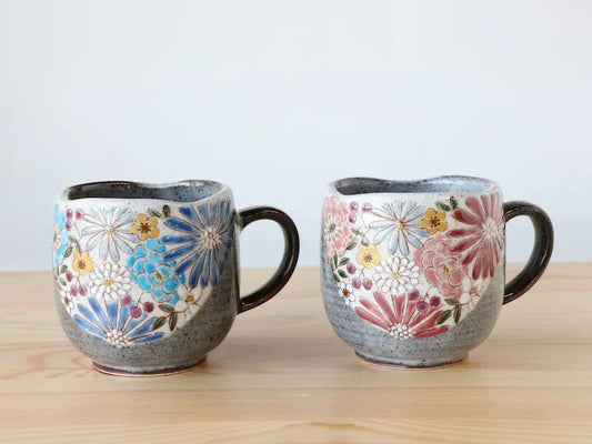 Japanese Kutani Ware Mug Set, Hana - Scents of Japan