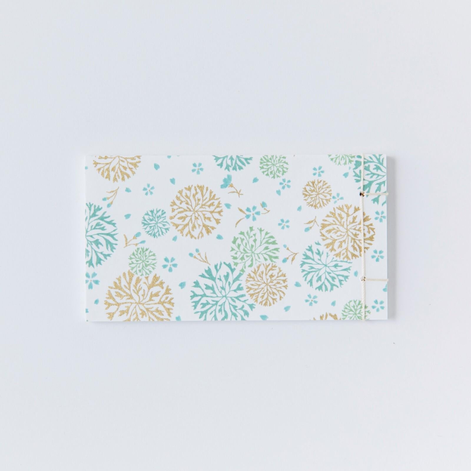 Japanese Memo Pad, Small, Hand - Bound, Green & Gold Circles - Scents of Japan