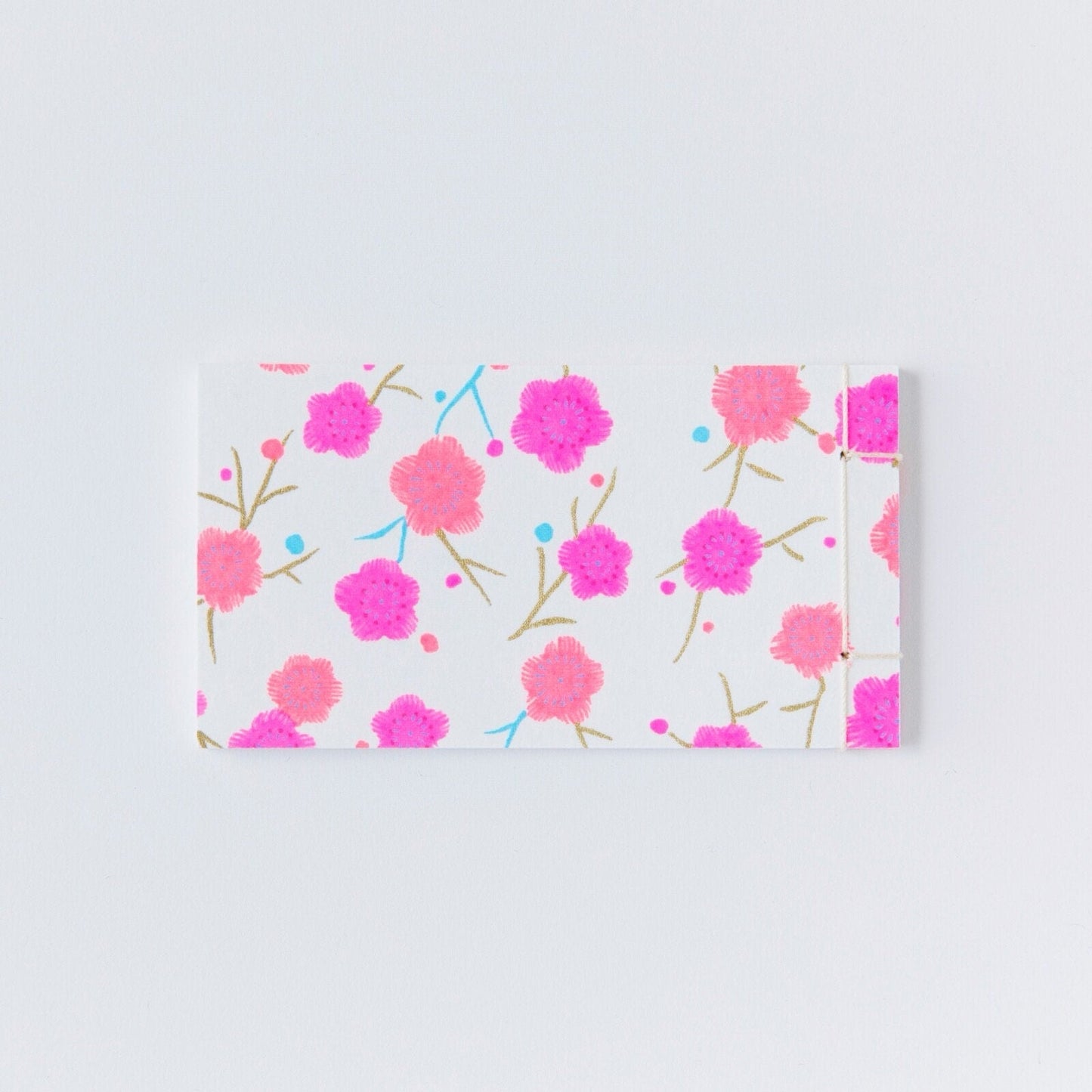 Japanese Memo Pad, Small, Hand - Bound, Pink Flowers, White Background - Scents of Japan