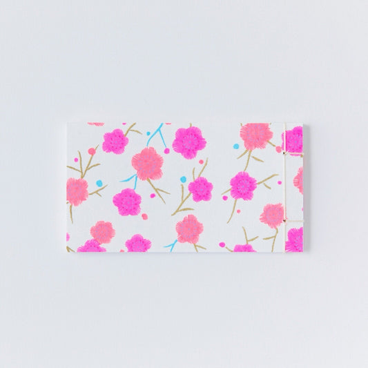 Japanese Memo Pad, Small, Hand - Bound, Pink Flowers, White Background - Scents of Japan