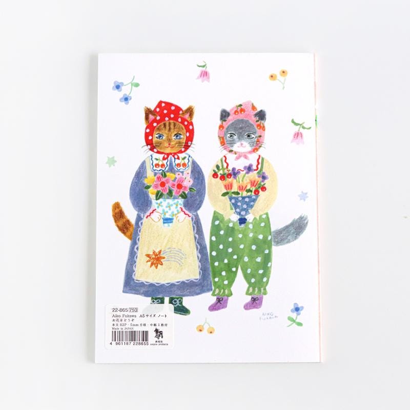 Japanese Notebook, A5, Cat & Flower - Scents of Japan