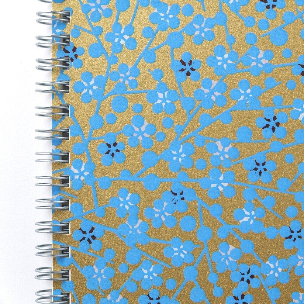Japanese Notebook, Yuzen, Ring - Bound, Gold & Blue Flowers - Scents of Japan