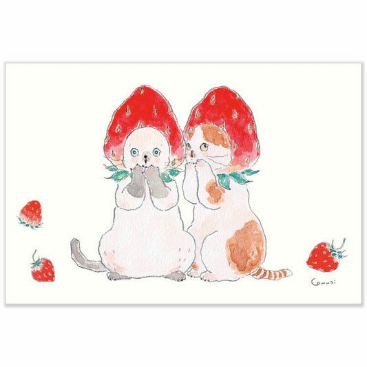 Notecard, Cat with Strawberry Hat - Scents of Japan