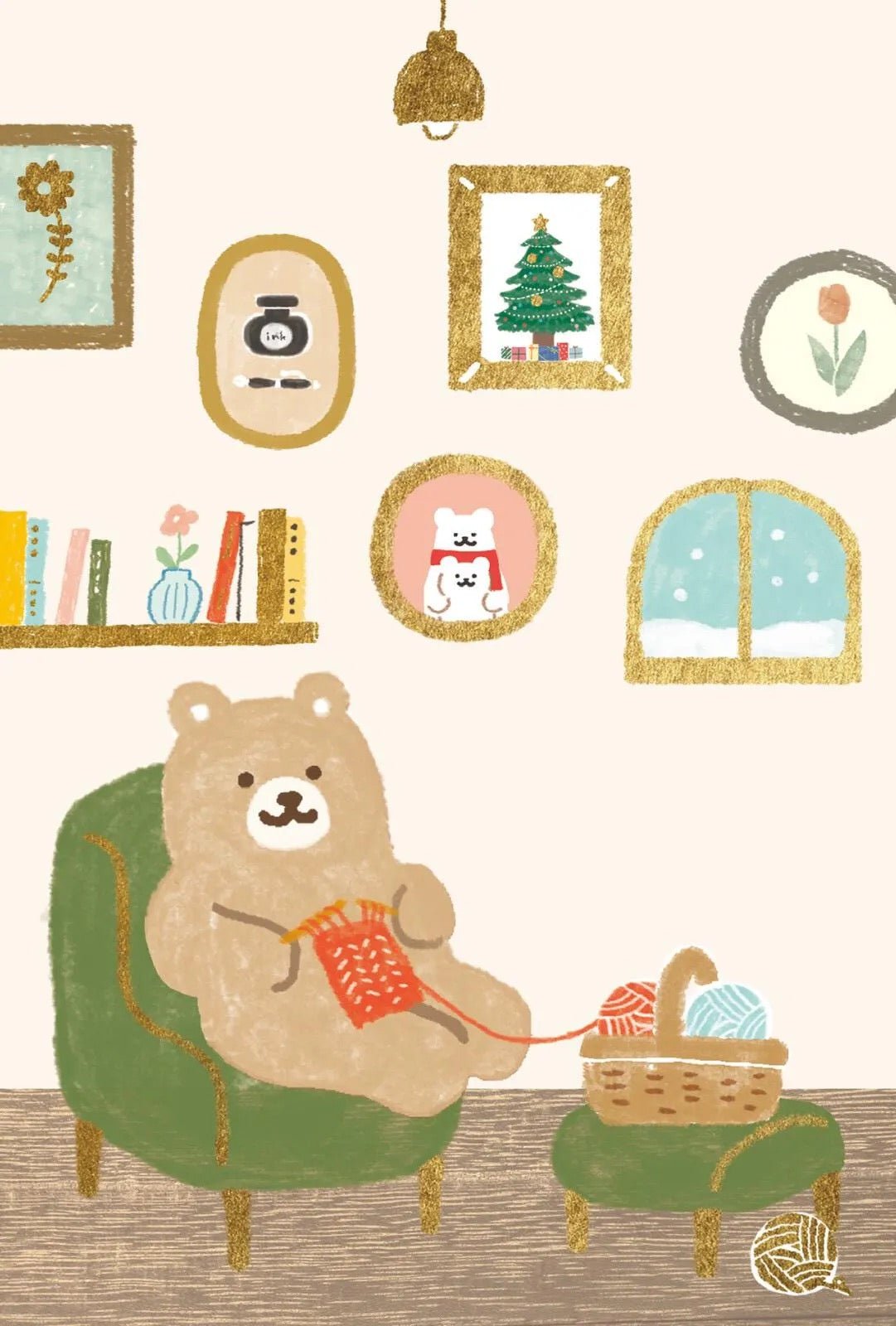 Notecard, Christmas, Bear In Chair - Scents of Japan