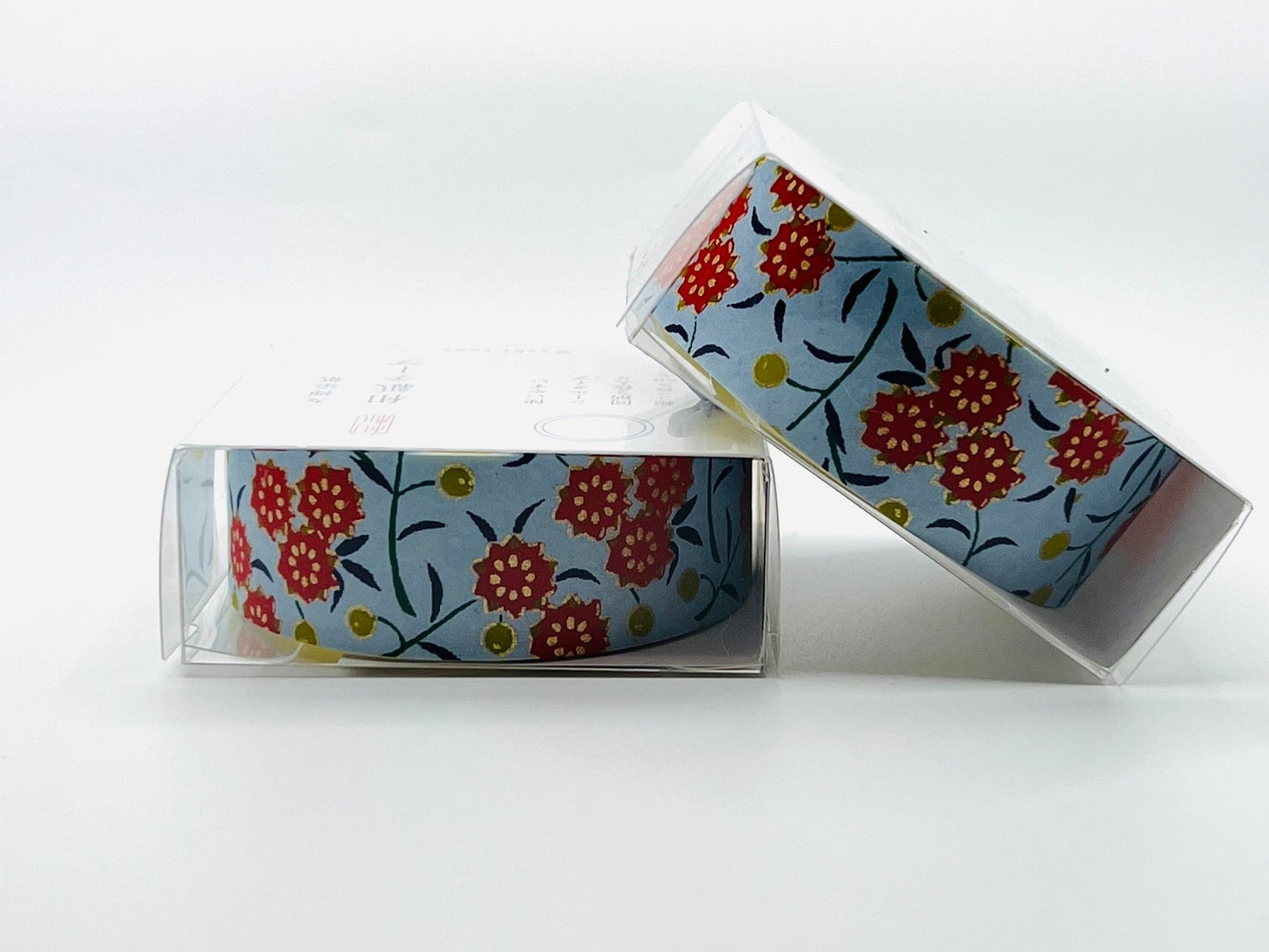 Washi Tape, Light Blue with Small Red Flowers - Scents of Japan