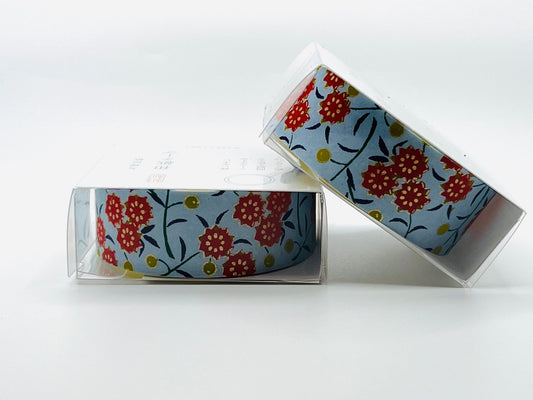 Washi Tape, Light Blue with Small Red Flowers - Scents of Japan